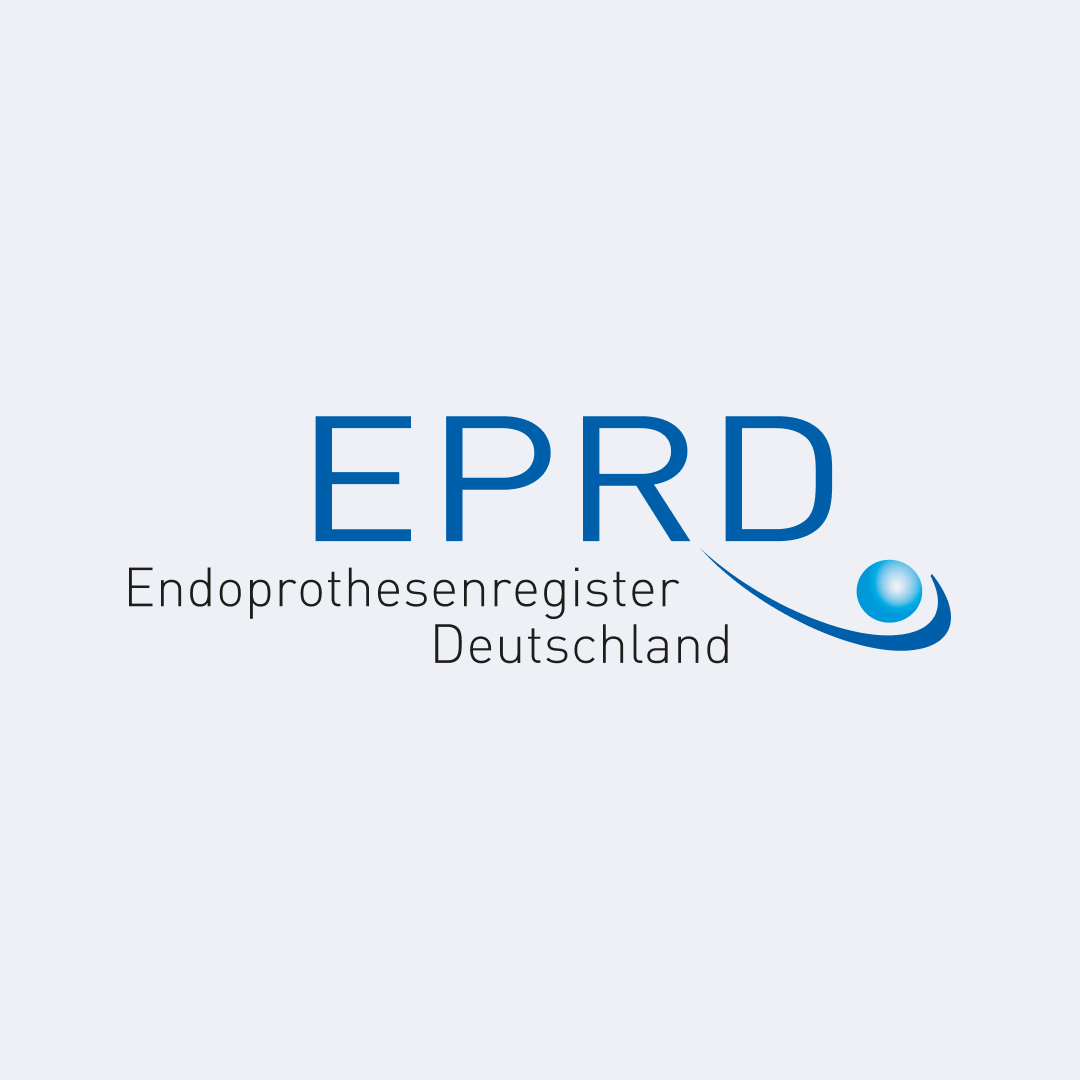 Logo des Endoprothesenregisters Deutschland (EPRD) mit blauer Schrift und grafischem Element.