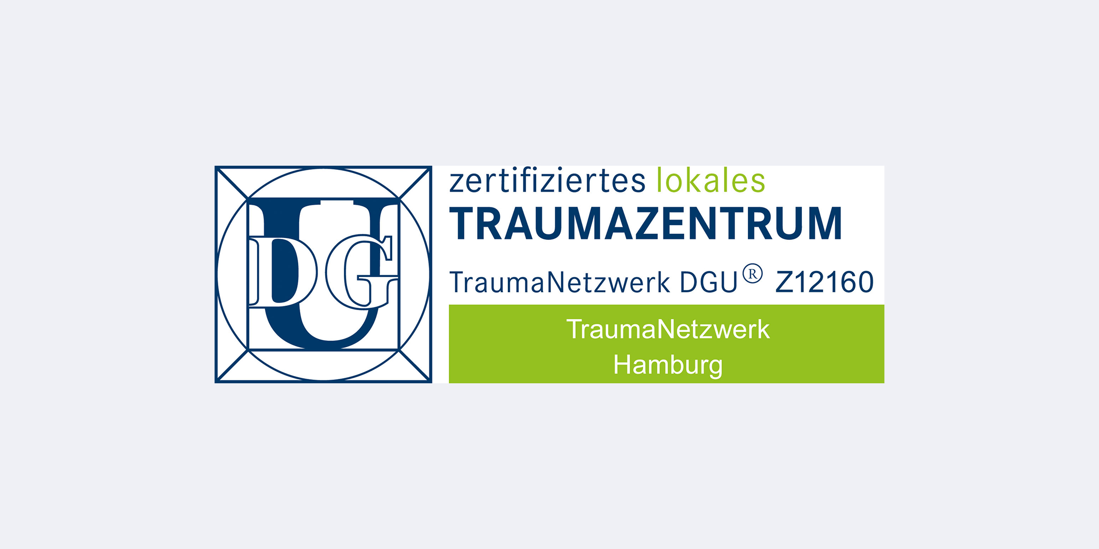 Logo "zertifiziertes lokales Traumazentrum" mit dem Text "TraumaNetzwerk DGU" und Standort Hamburg.
